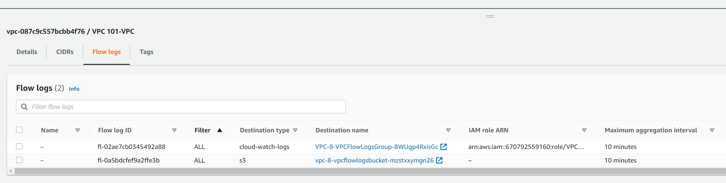 VPC Flowlog screen shot