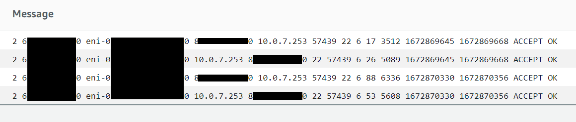 screen shot showing flow log entries